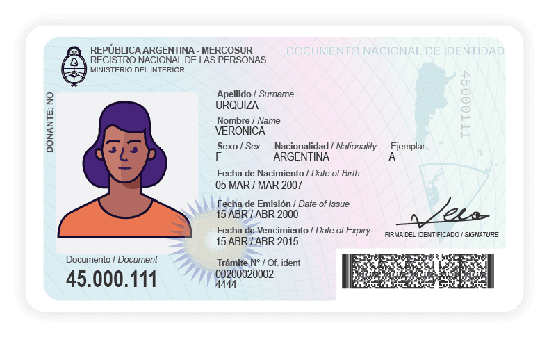 DNI con mapa bicontinental (desde 2020), frente